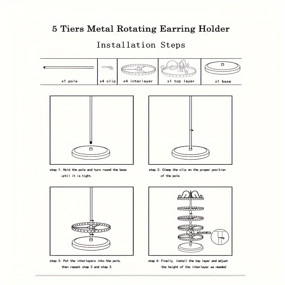 Rotating Metal Jewelry Rack with 5 Layers for Earrings and Studs Organizer Desktop Display