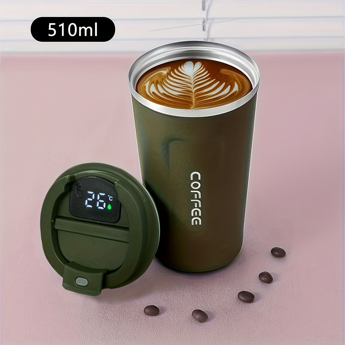 17Oz Izolyatsiyalangan Rostdan Yasalgan Qahva Mug'lari, O'tkazmaydigan Vacuum Chashka, Yashil, Sayohat uchun, Avtomobil uchun