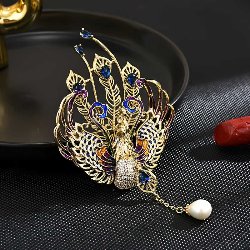 Colorful Phoenix Brooch with Natural Pearl Tassel Elegant Jewelry Gift for Special Events
