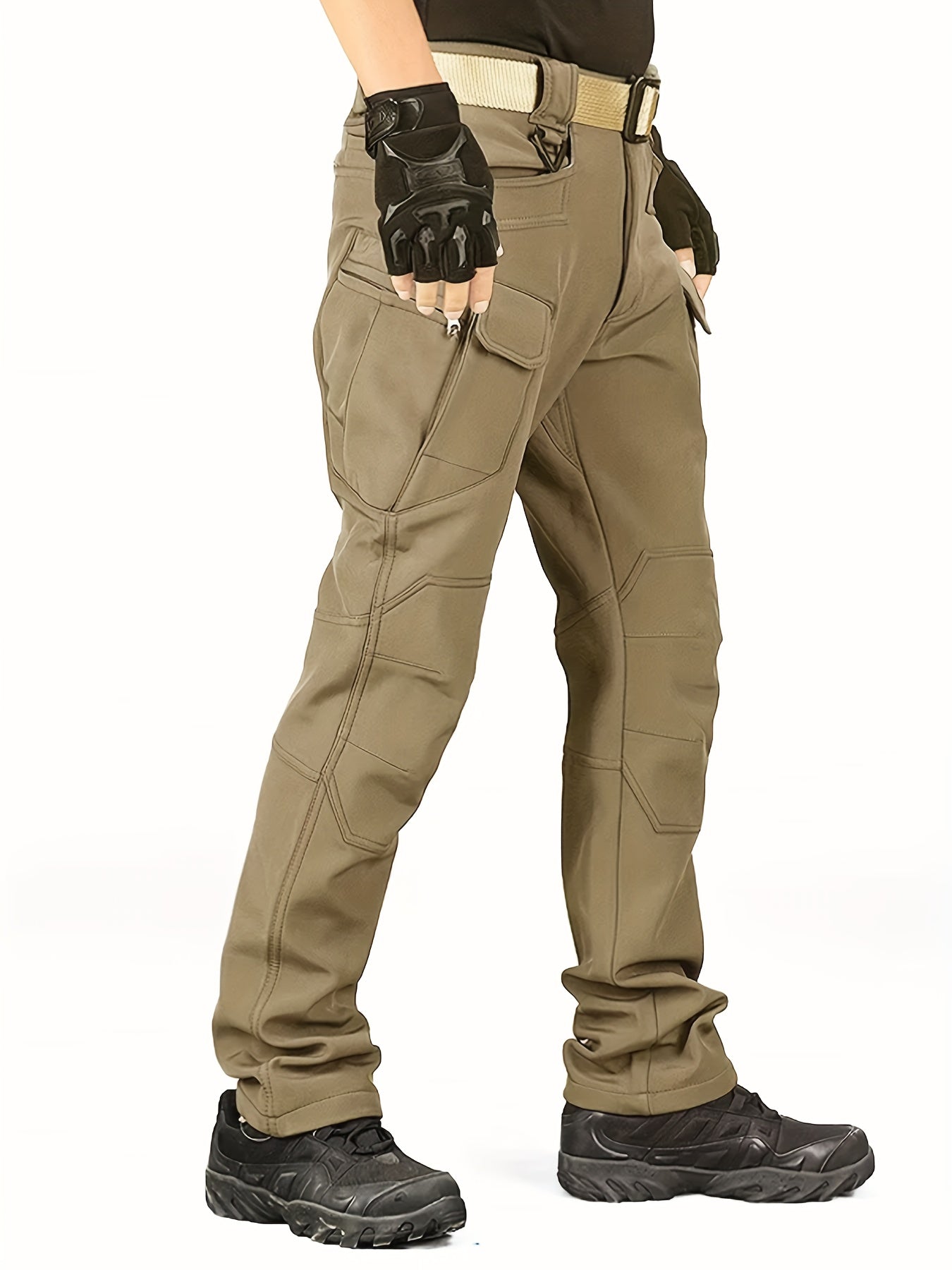 Men's Waterproof Tactical Pants Winter Outdoor Fleece-Lined Polyester Solid