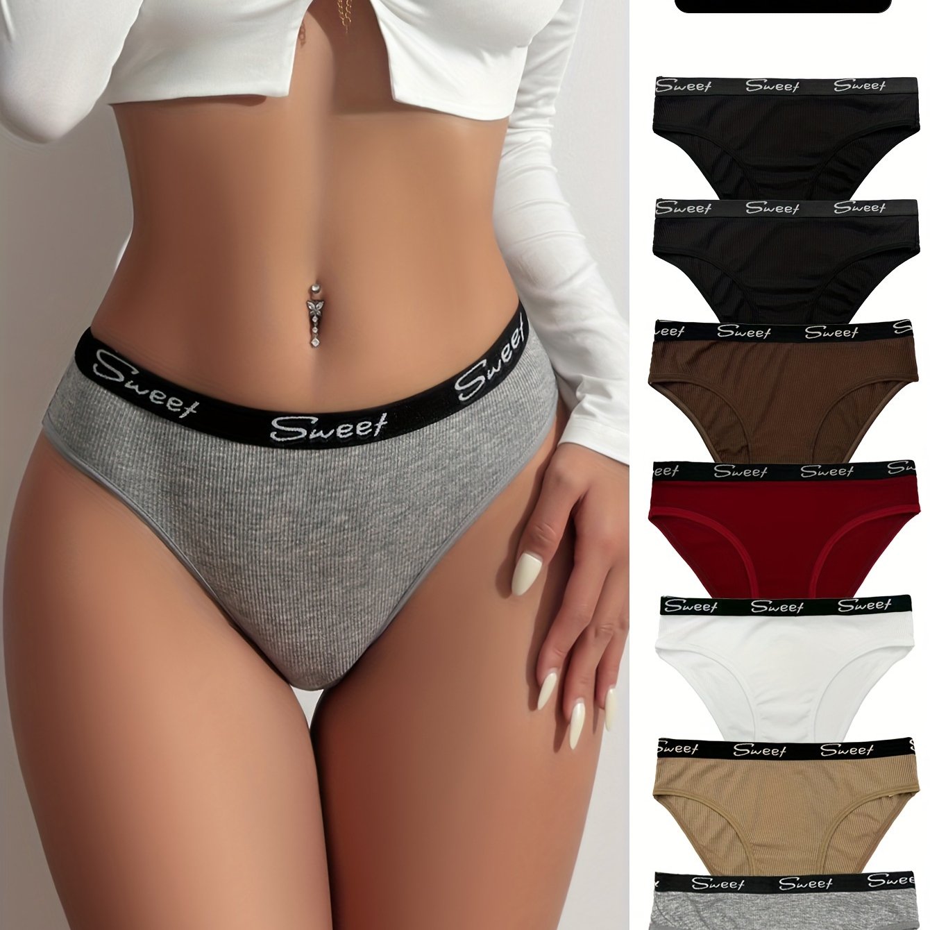 7-Pack Women's Viscose Panties Solid Color Knit Fabric Comfortable Underwear