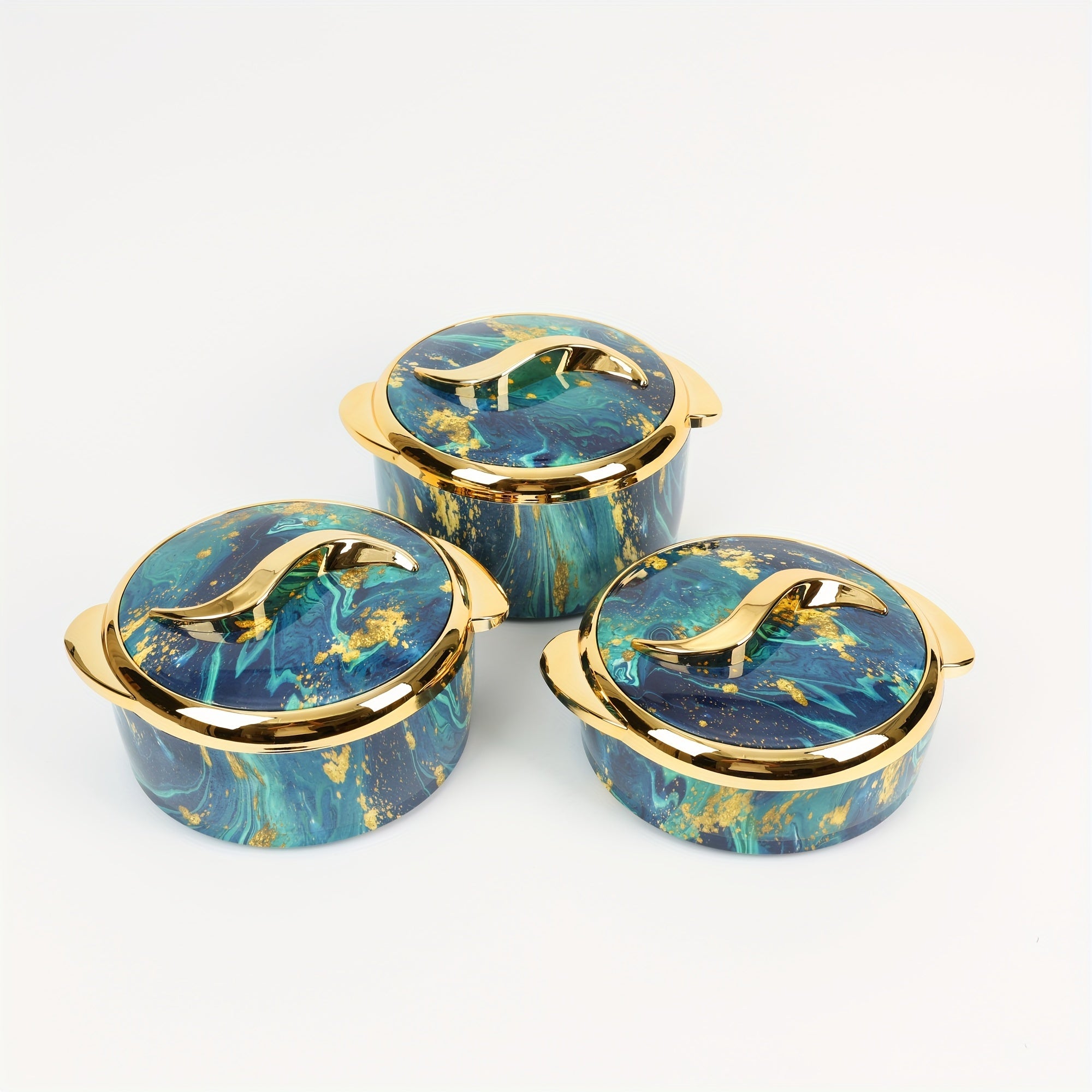 Food Warmer Set with Insulated Stainless Steel Containers 3-Piece White and Gold Marble