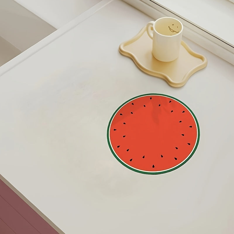 Round Watermelon Dish Drying Mat with Non-Slip Rubber Backing, Highly Absorbent
