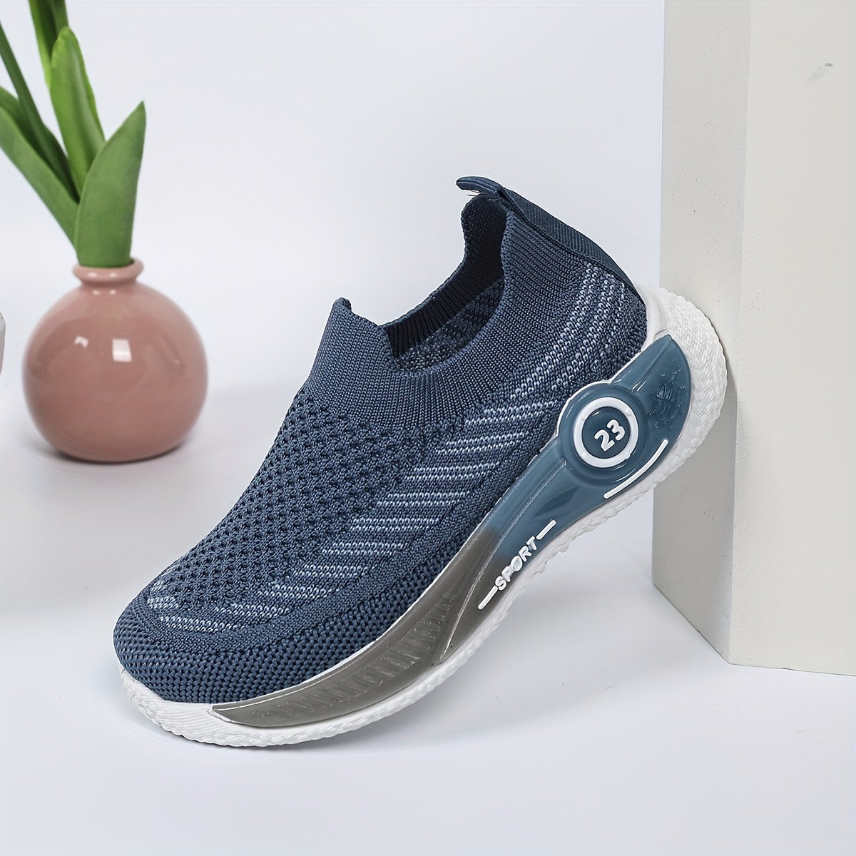 Kids' Slip-On Sneakers Boys Girls Breathable Knit Geometric Hollow Casual Athletic Shoes