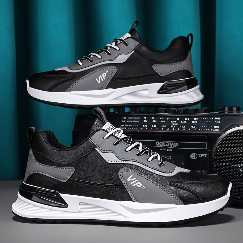 Men's Color Block Lace-Up Non-Slip Running Shoes for Gym Workout Casual Sneakers