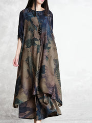 Plus Size Women's Floral Polyester Suit with Crew Neck and Woven Fabric