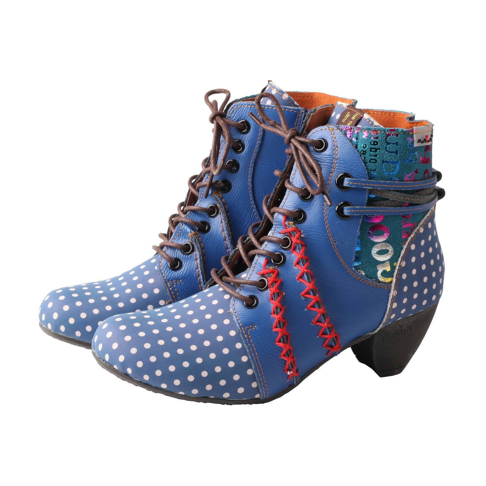 Женские ботинки с полукруглым принтом на щиколотке, средний каблук, пайетки, надписи, шнуровка