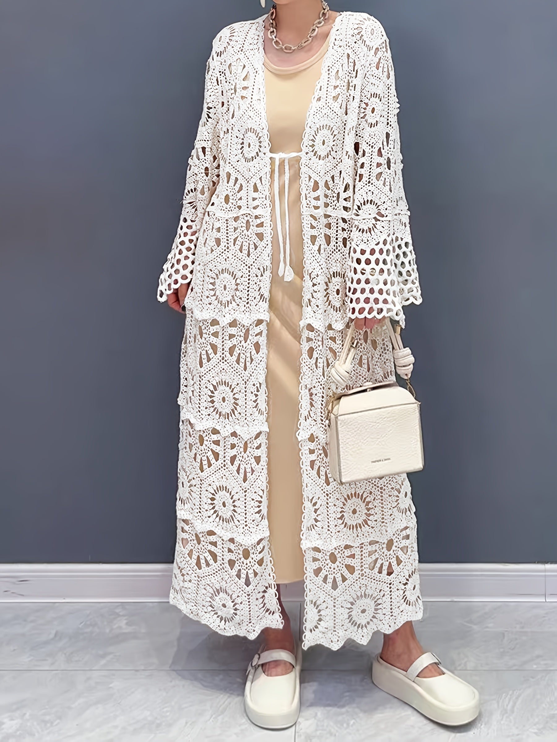 Cárdigan de punto suelto para mujer, de color sólido, semi-translúcido, de algodón y poliéster, casual, para todas las estaciones