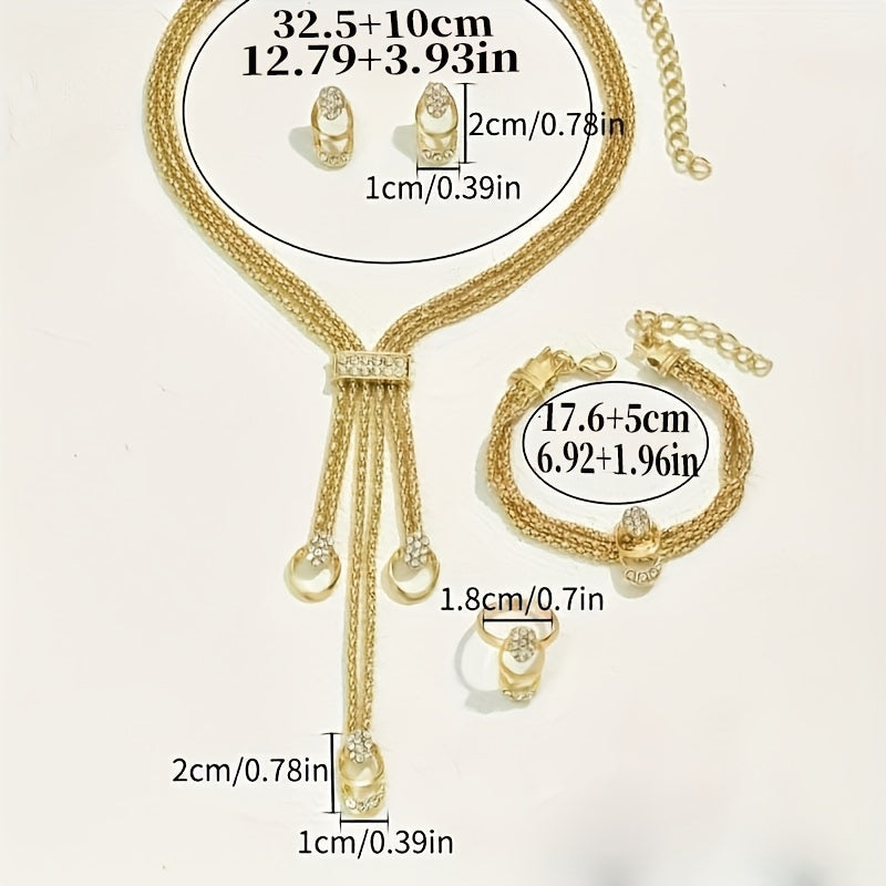 Boho Gold Plated Jewelry Set Necklace Earrings Bracelet Ring for Weddings Parties