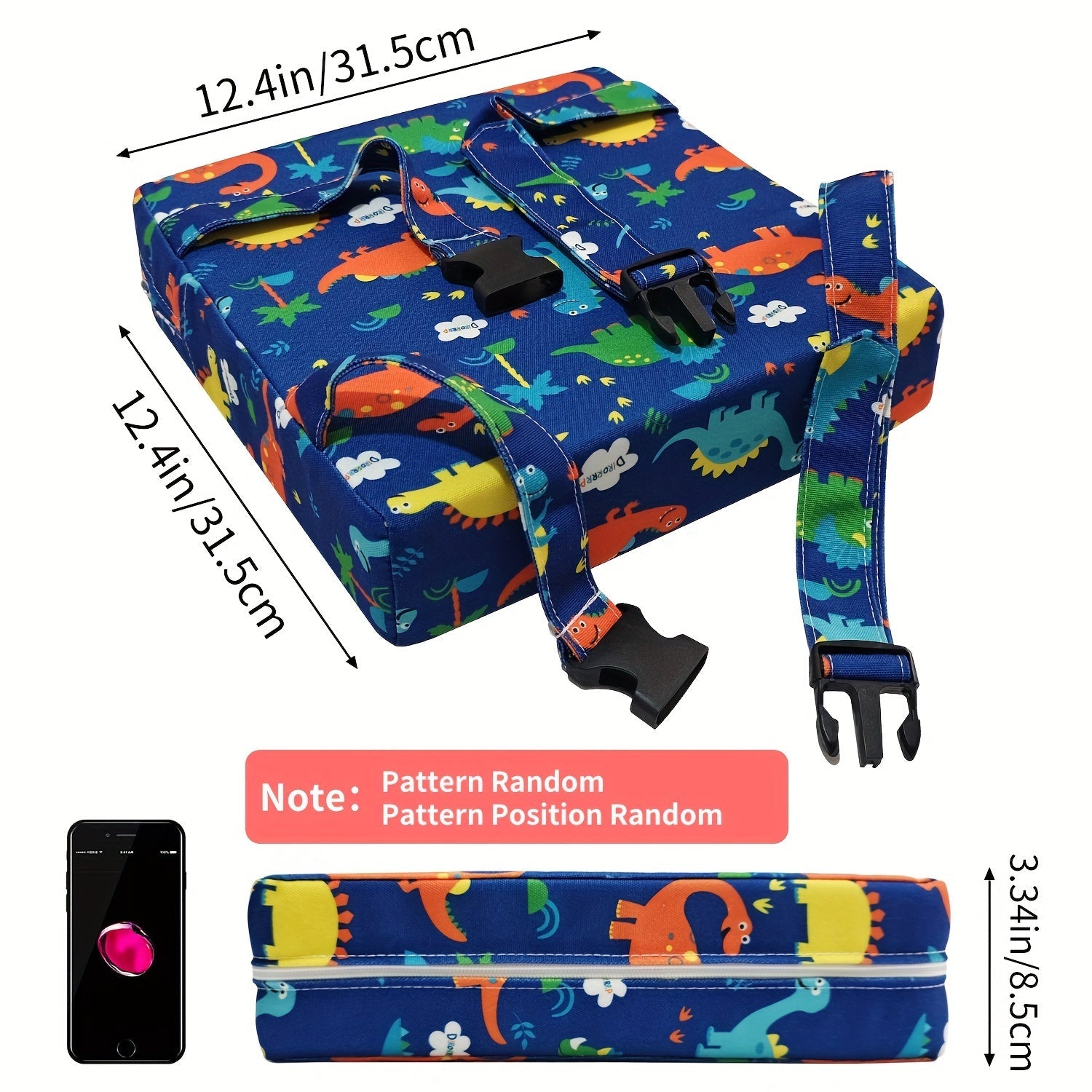 Asiento elevador para niños pequeños Blue Dinosaur para mesa de comedor, portátil y lavable