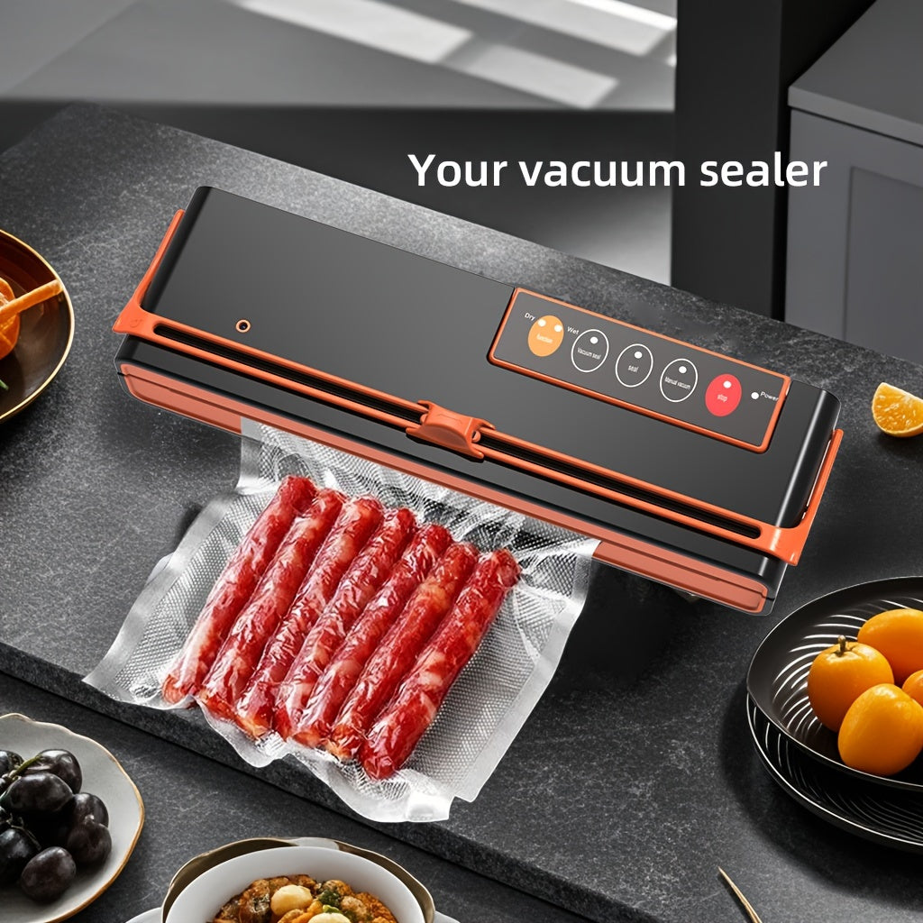 Оранжевый и черный вакуумный запайщик с ножом для резки, держателем для мешков, 50 предварительно нарезанных мешков, внешним всасыванием