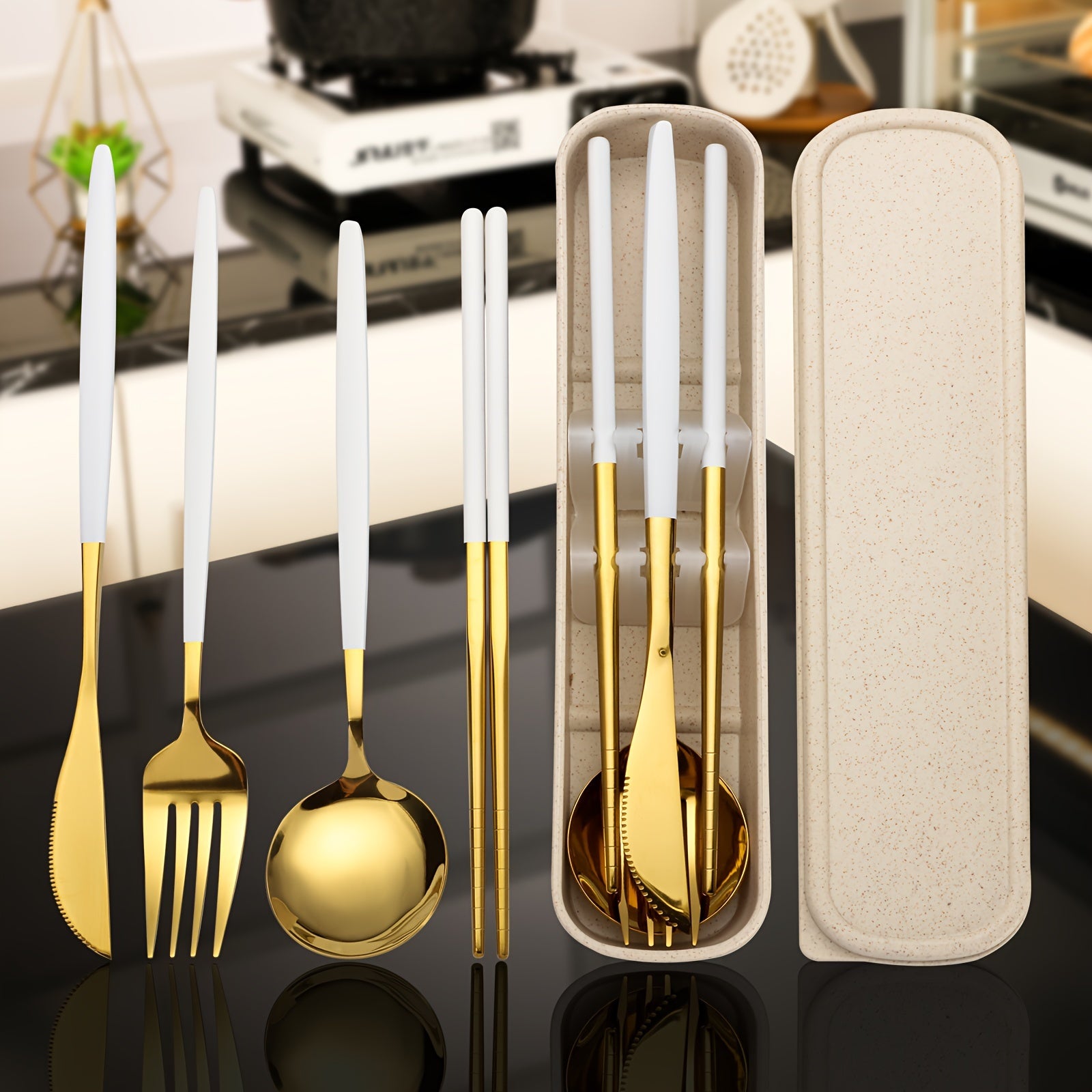 Stainless Steel Flatware Set 5-Piece Travel Utensil Set with Storage Box