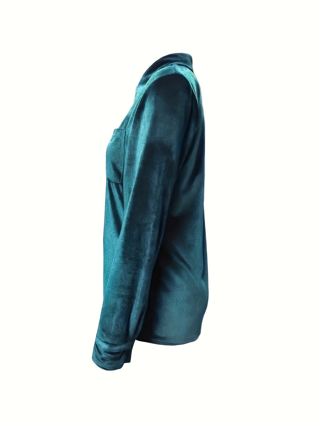 Camisa de manga larga para mujer de color sólido con bolsillo para primavera y otoño