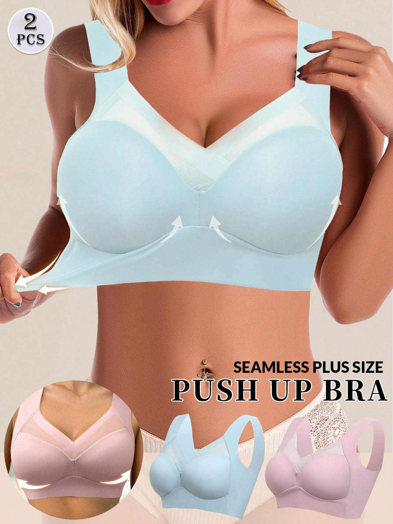 Women's Seamless Backless No-Wire Bra Soft Breathable Invisible Bra Pair