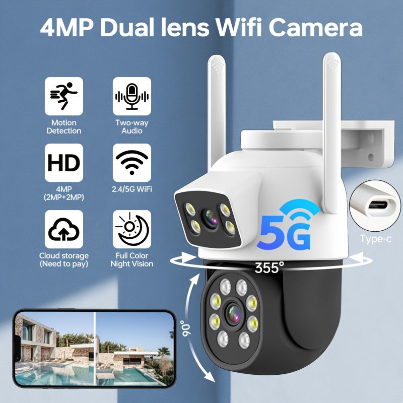 Wireless Dual Lens Security Camera with 350° PTZ HD Night Vision Two-Way Audio Human Detection