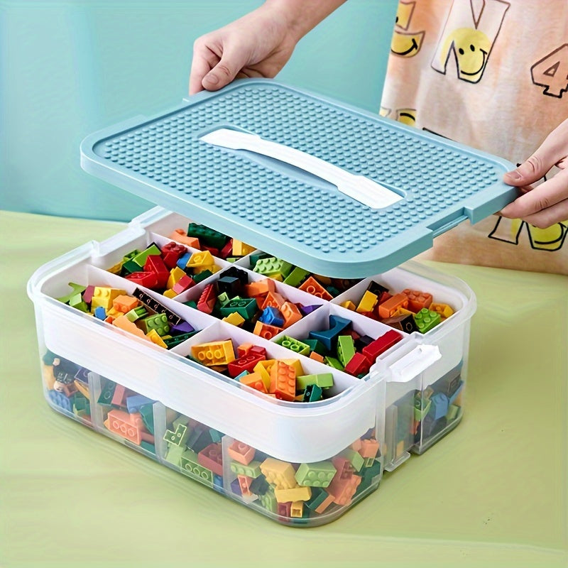 Large Green Plastic Storage Box with Lid and Multi-Layer Grid for Organizing Toys Snacks