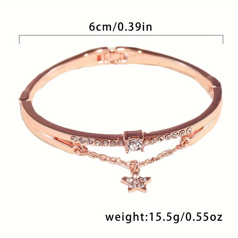 Ladies' Quartz Watch Set with Star Pendant Bracelet Shockproof Faux Leather Band Elegant Round Zinc Alloy Casing