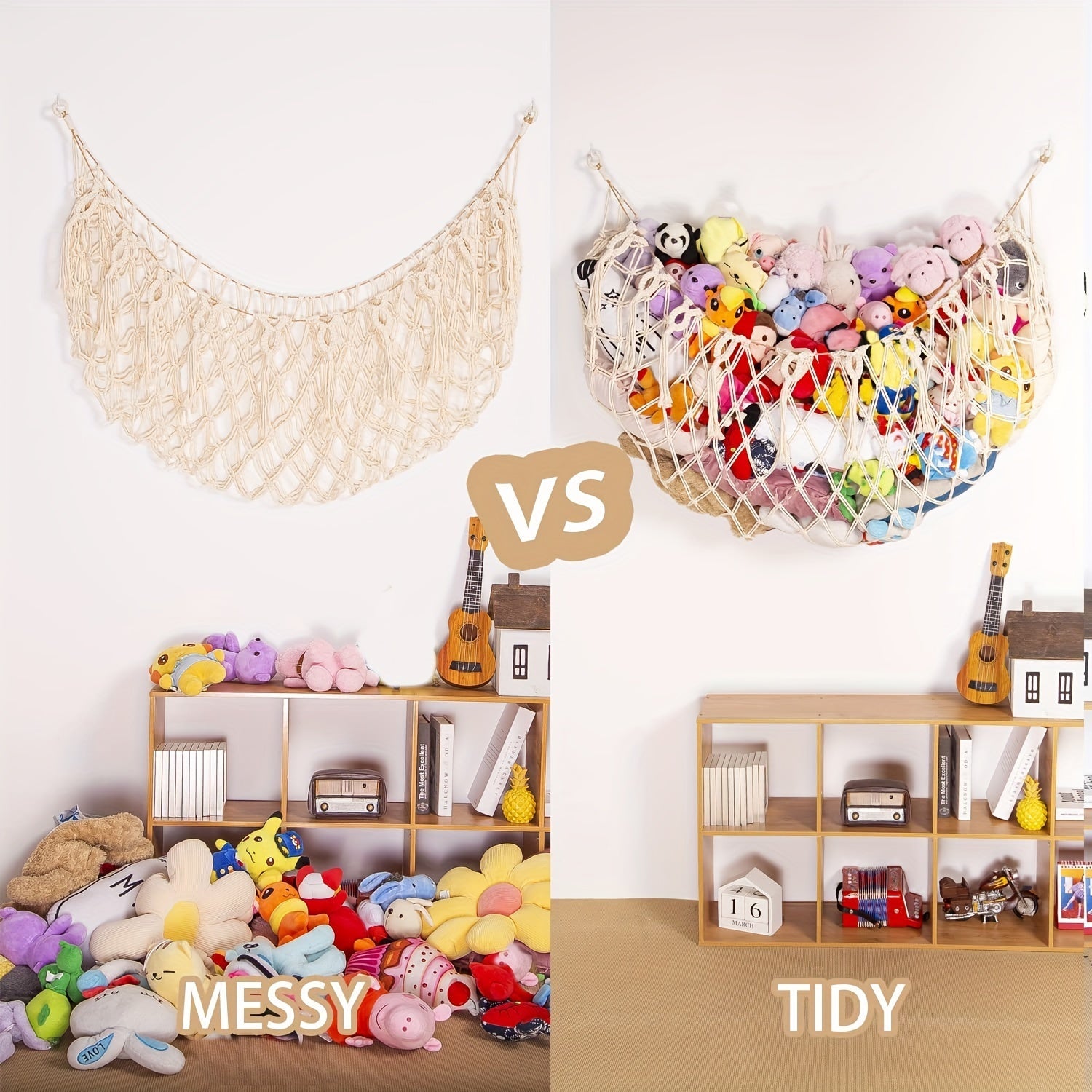 Stuffed Animal Wall Organizer Net Hammock for Bedroom Playroom Storage