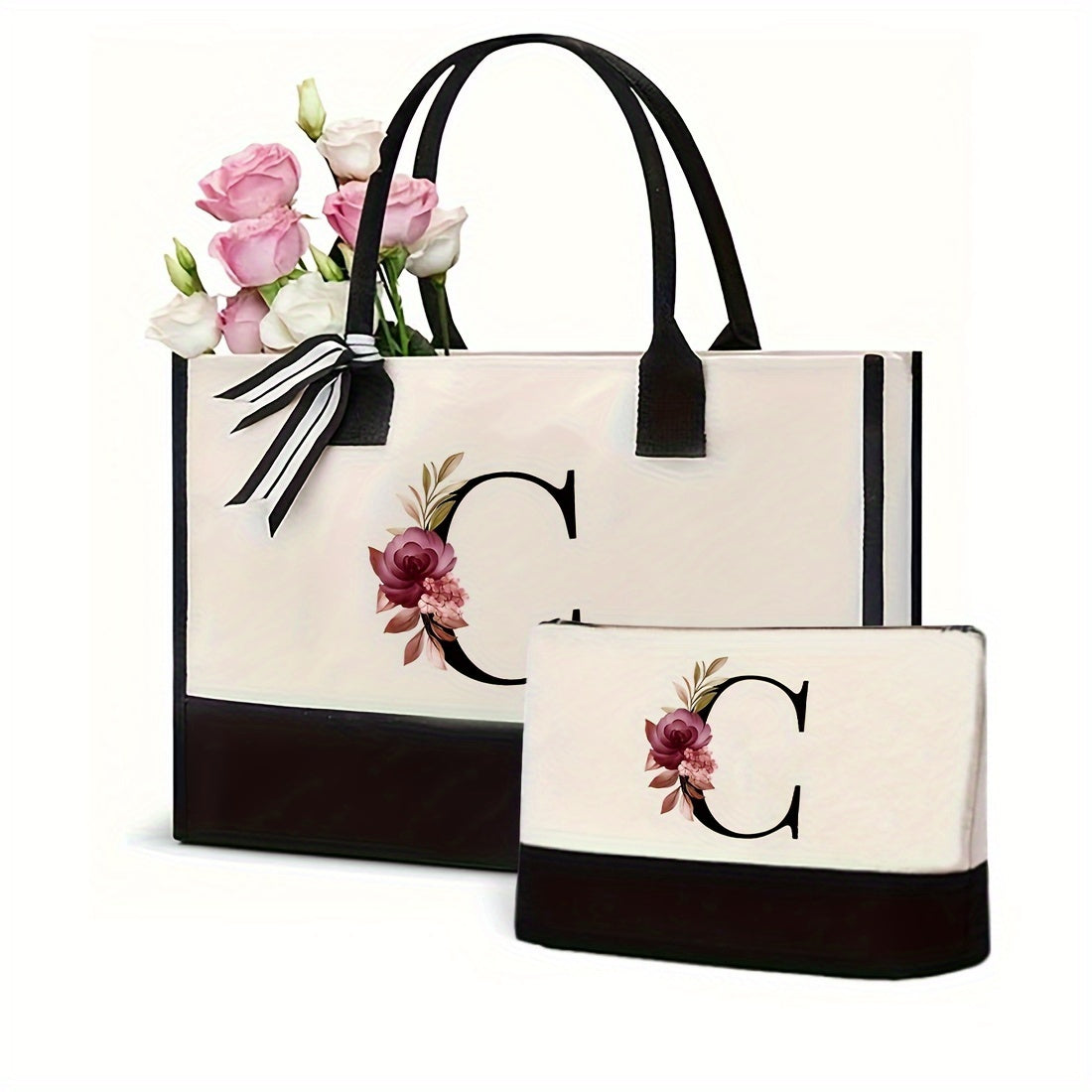 Women's Canvas Letter Handbag Large Versatile Shoulder Bag for Office and Shopping