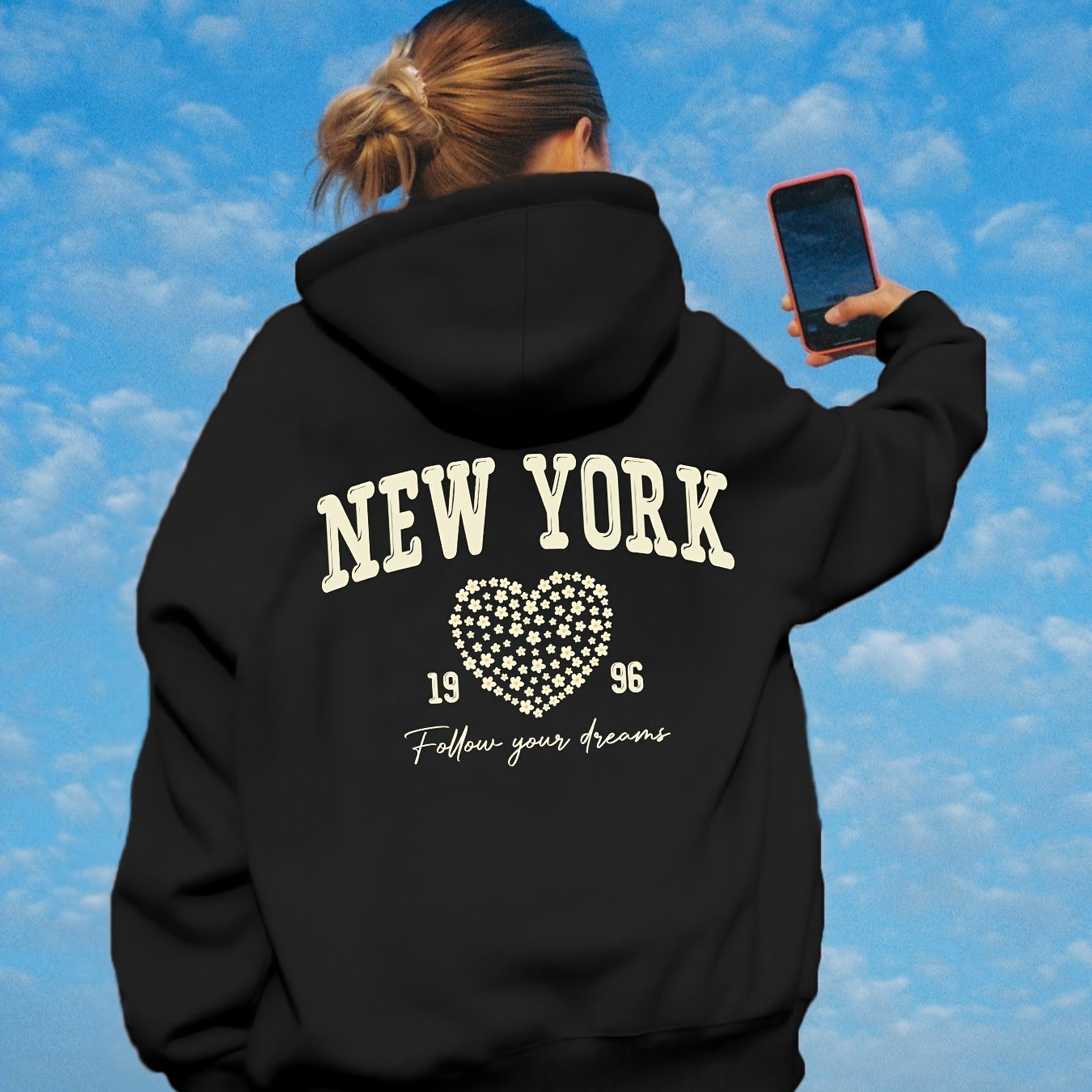 Толстовка женская оверсайз с капюшоном, повседневная, с принтом сердца, коричневая, всесезонная