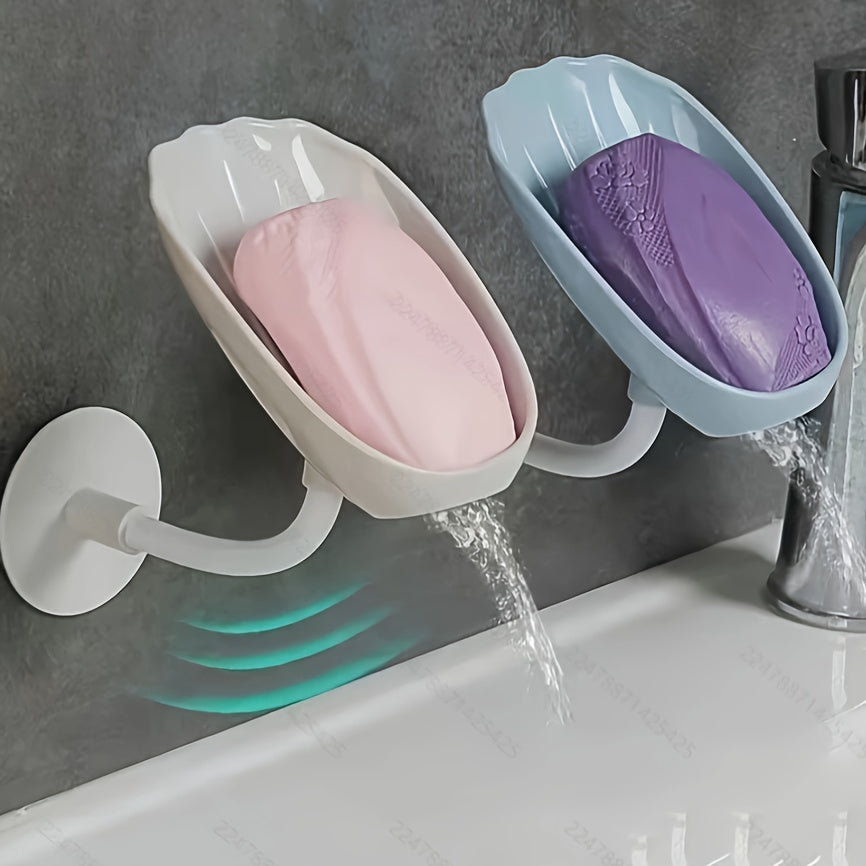 Wall-Mounted Self-Draining Soap Dish with Lotus Leaf Design Plastic Bathroom Kitchen