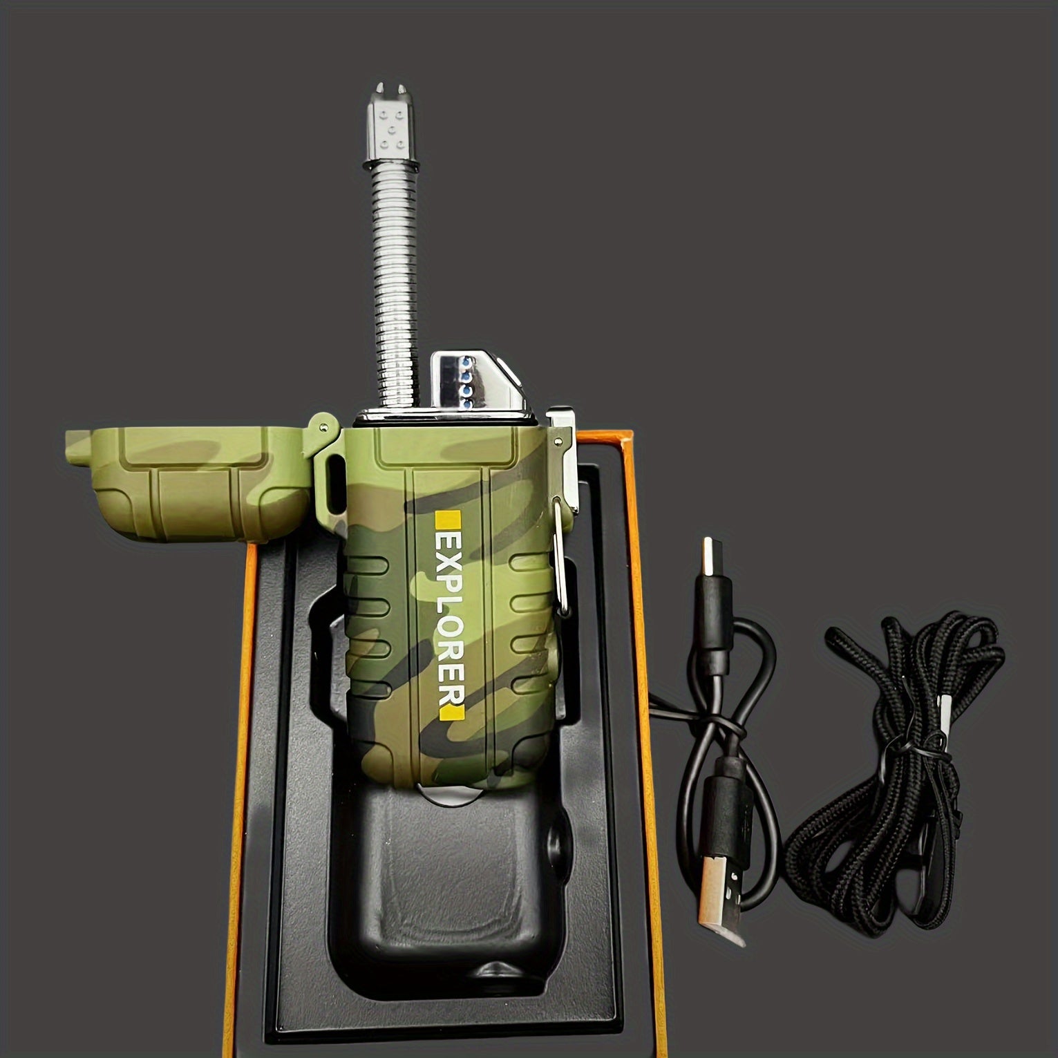 Outdoor Electric Lighter with Flashlight and Rotatable Hose for Camping Gas Stove