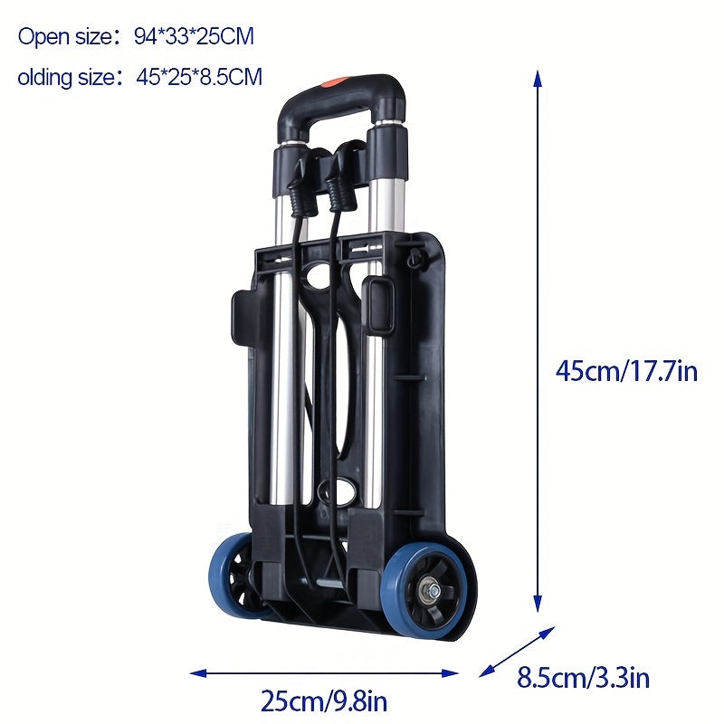 Ultra-Lightweight Portable Trolley Black Folding Aluminum Handle Durable Plastic Metal Four Wheels