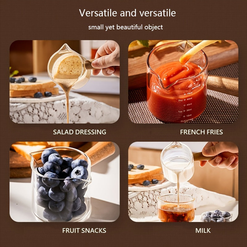 2oz термостойкая стеклянная мерная чашка с деревянной ручкой и двойными носиками