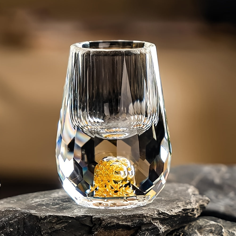 Crystal Whiskey Glass Set with Gold Foil Accents, 6 Glasses and Decanter