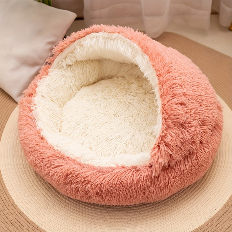 Small Animal Plush Bed with Detachable Cover for Cats and Dogs Non-Slip Foldable Support