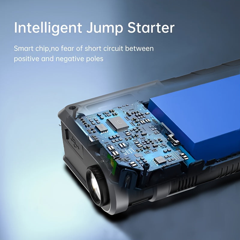 Portable Car Jump Starter and Tire Inflator USB Rechargeable LED Display Flashlight Power Bank Black