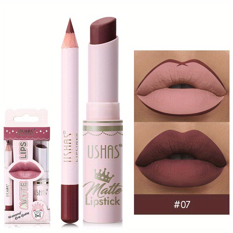 Women's Matte Liquid Lipstick and Lip Liner Set in 6 Colors Velvety Nude