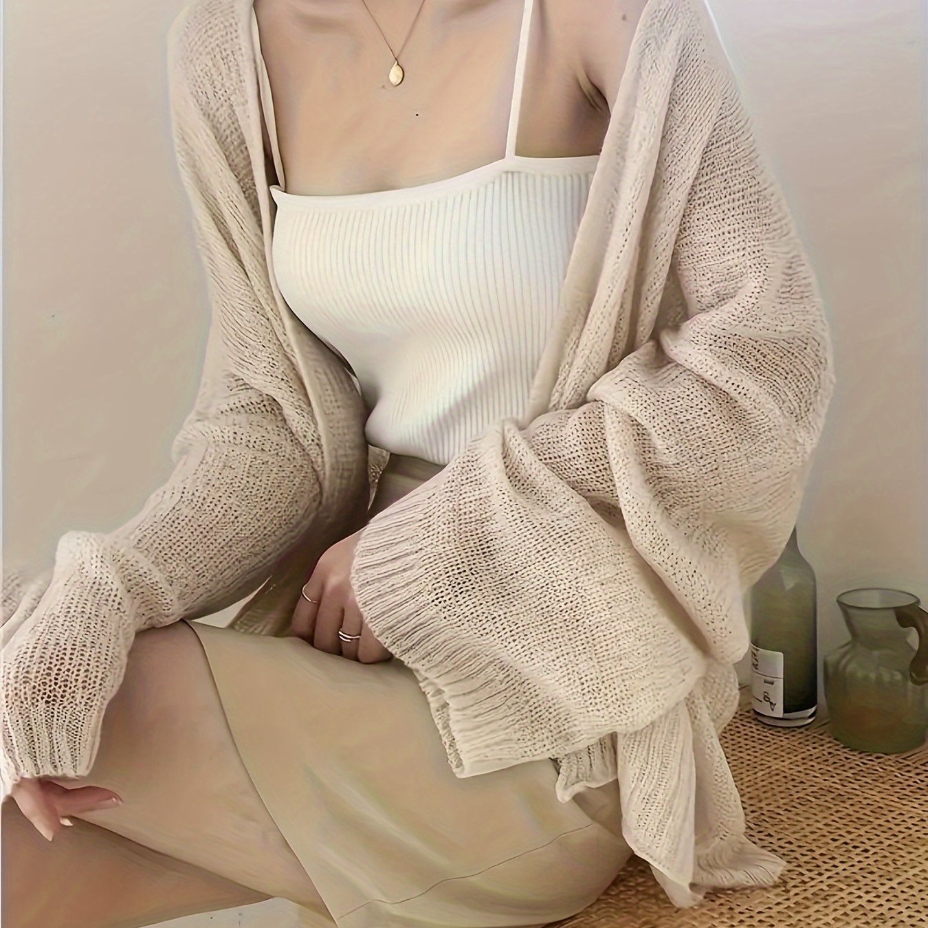 Plus Size Women's Lightweight V-Neck Cardigan Loose Fit Semi-Transparent Casual Layering