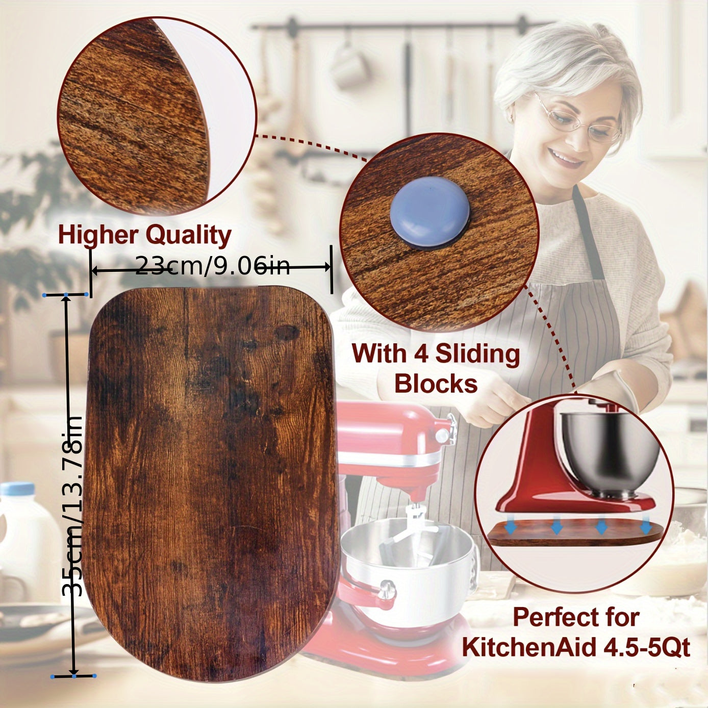 Wooden Mixer Slider for KitchenAid Stand Mixers 4.5-8 Quart Non-Toxic Material