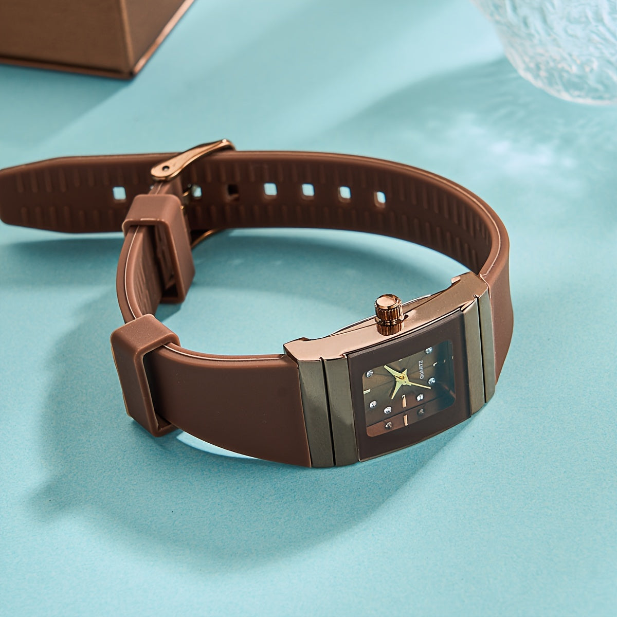 Women's Square Quartz Wrist Watch with Silicone Band and Zinc Alloy Case