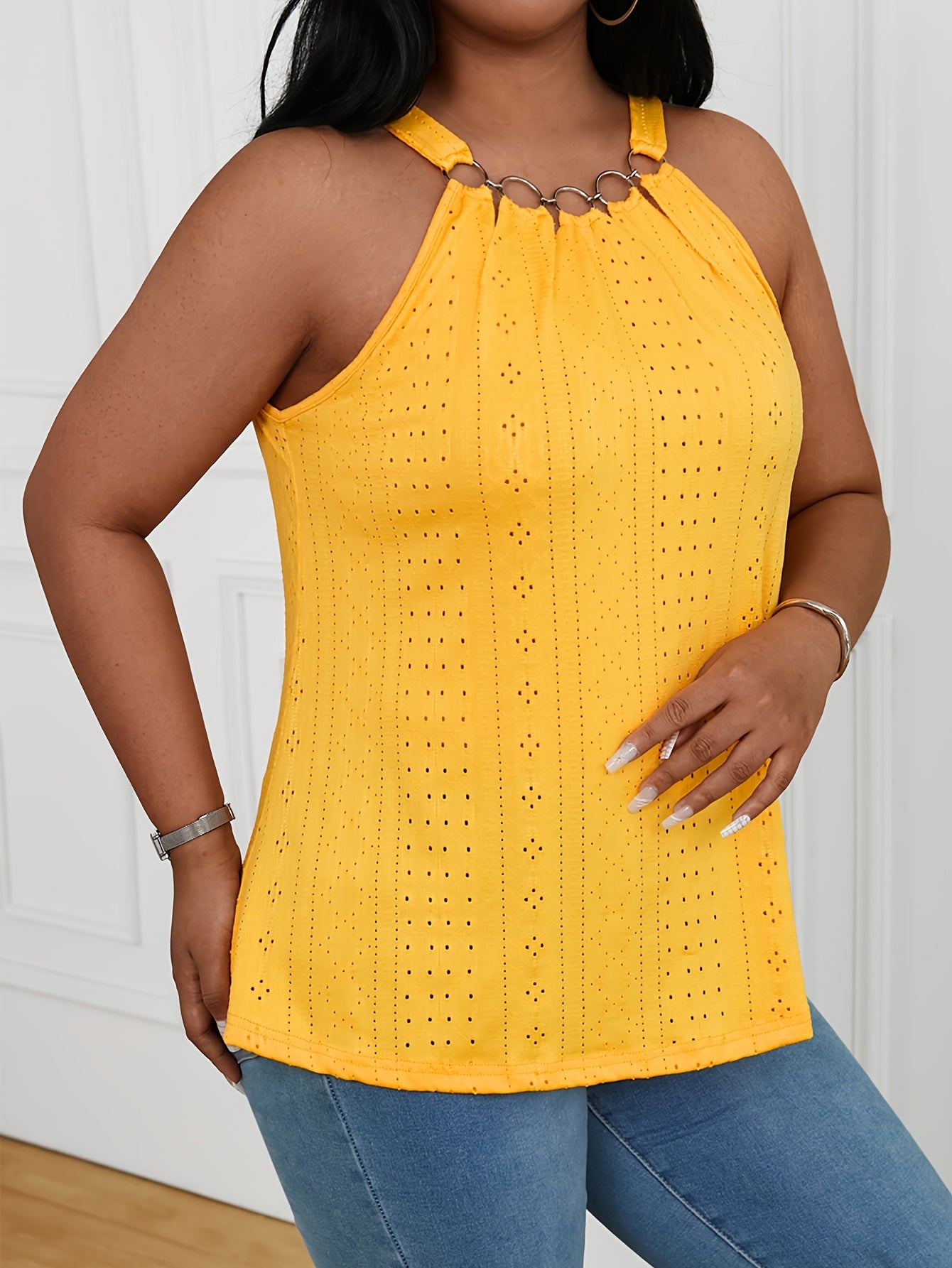 Plus Size Women's Embroidered Eyelet Tank Top Sleeveless Summer Clothing
