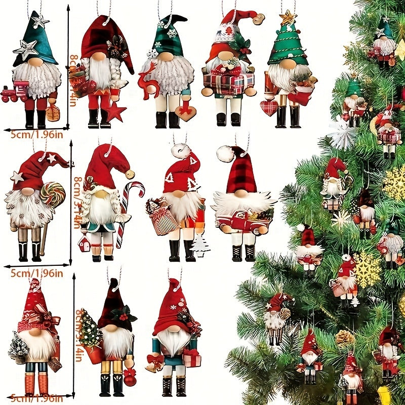 24 Festive Christmas Gnome Nutcracker Ornaments Wood Hanging Decorations for Tree