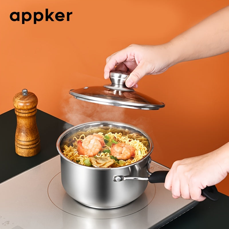 Stainless Steel Soup Pot with Glass Lid and Handle for Induction Cooking