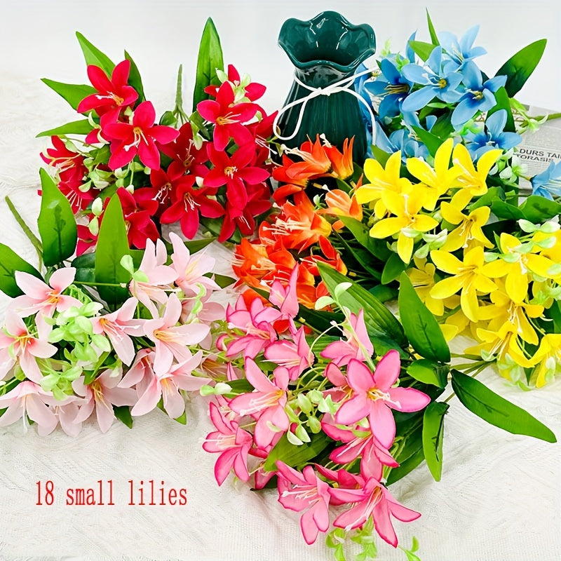 Ramo de lirios artificiales con 18 cabezas, azul y blanco, decoración para bodas, hogar y accesorios para fotografía