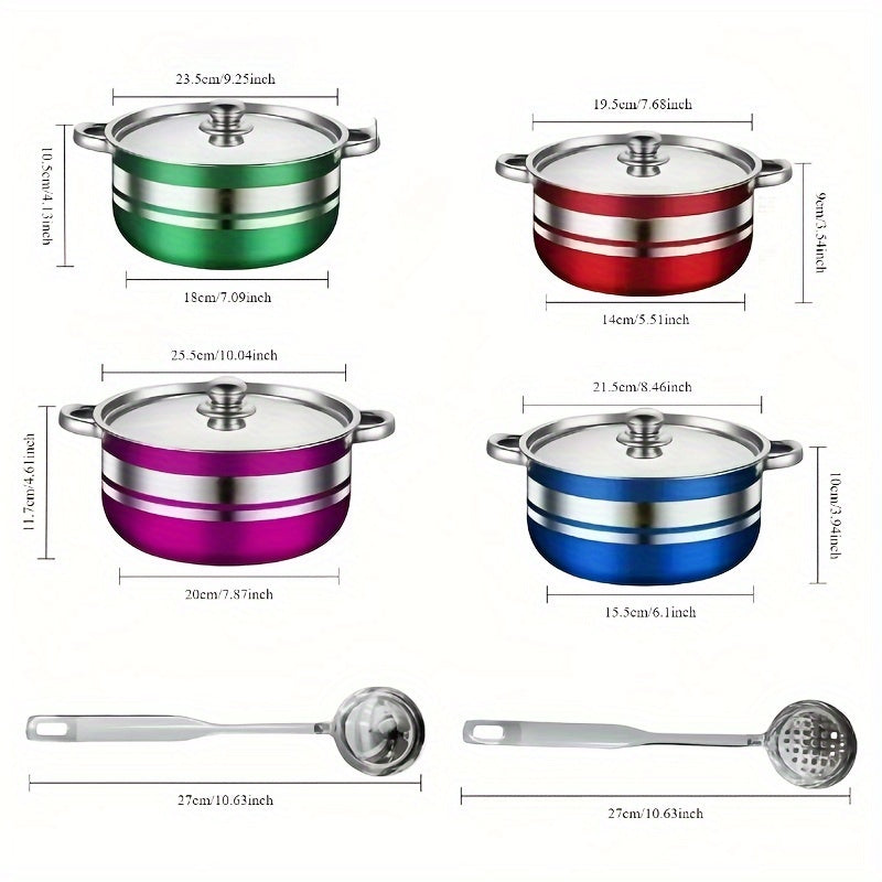 Stainless Steel Cookware Set 10 Pieces Multi-Color Induction Gas Stove Compatible