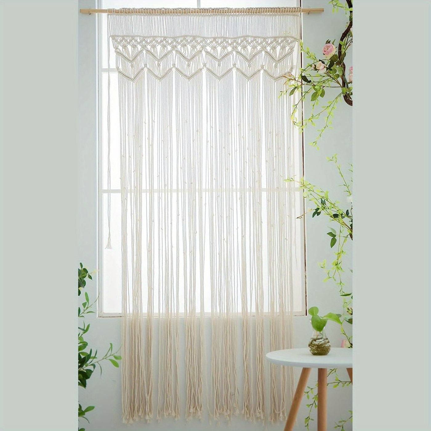 Bohemian Macrame Curtain for Bedroom Living Room Wall Hanging Beaded Doorway Decor