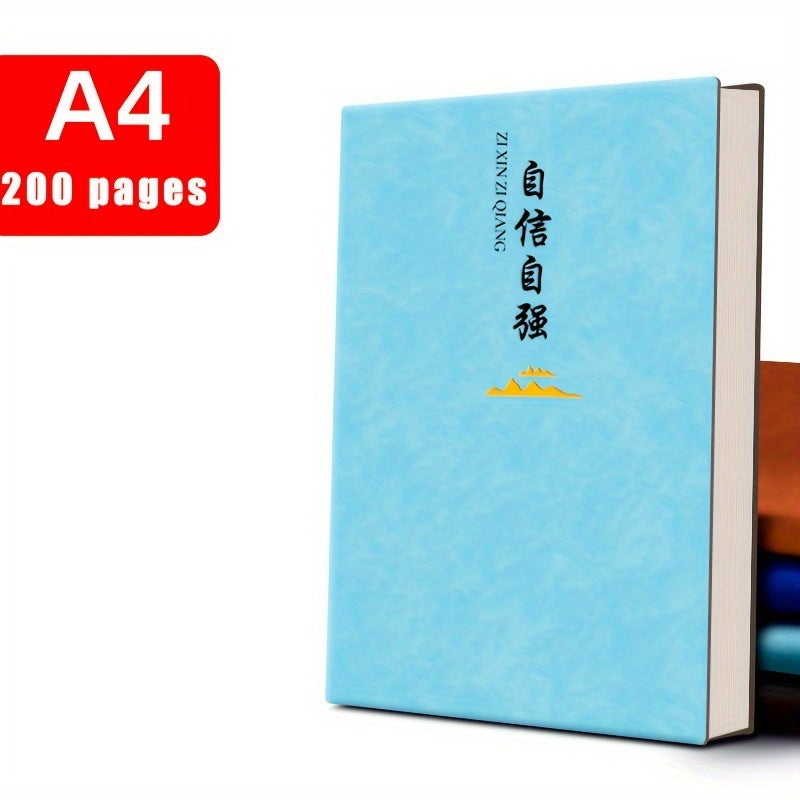 Leather A4 Notebook with 200 Pages Glossy Finish Plain Ruling for Business Office