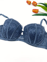 Women's Floral Lace Embroidered Push-Up Lingerie Set with Adjustable Bralette and Panty