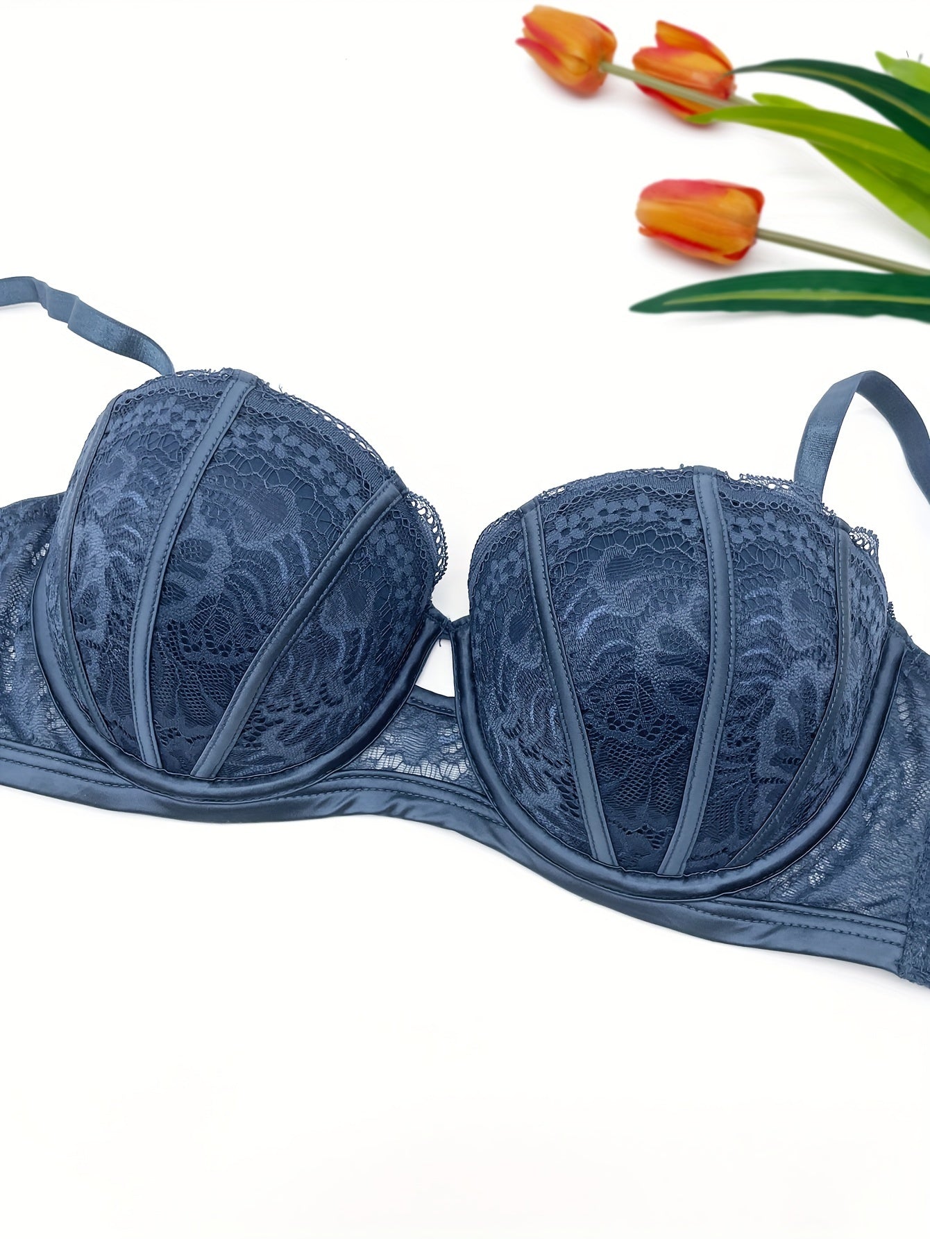 Women's Floral Lace Embroidered Push-Up Lingerie Set with Adjustable Bralette and Panty