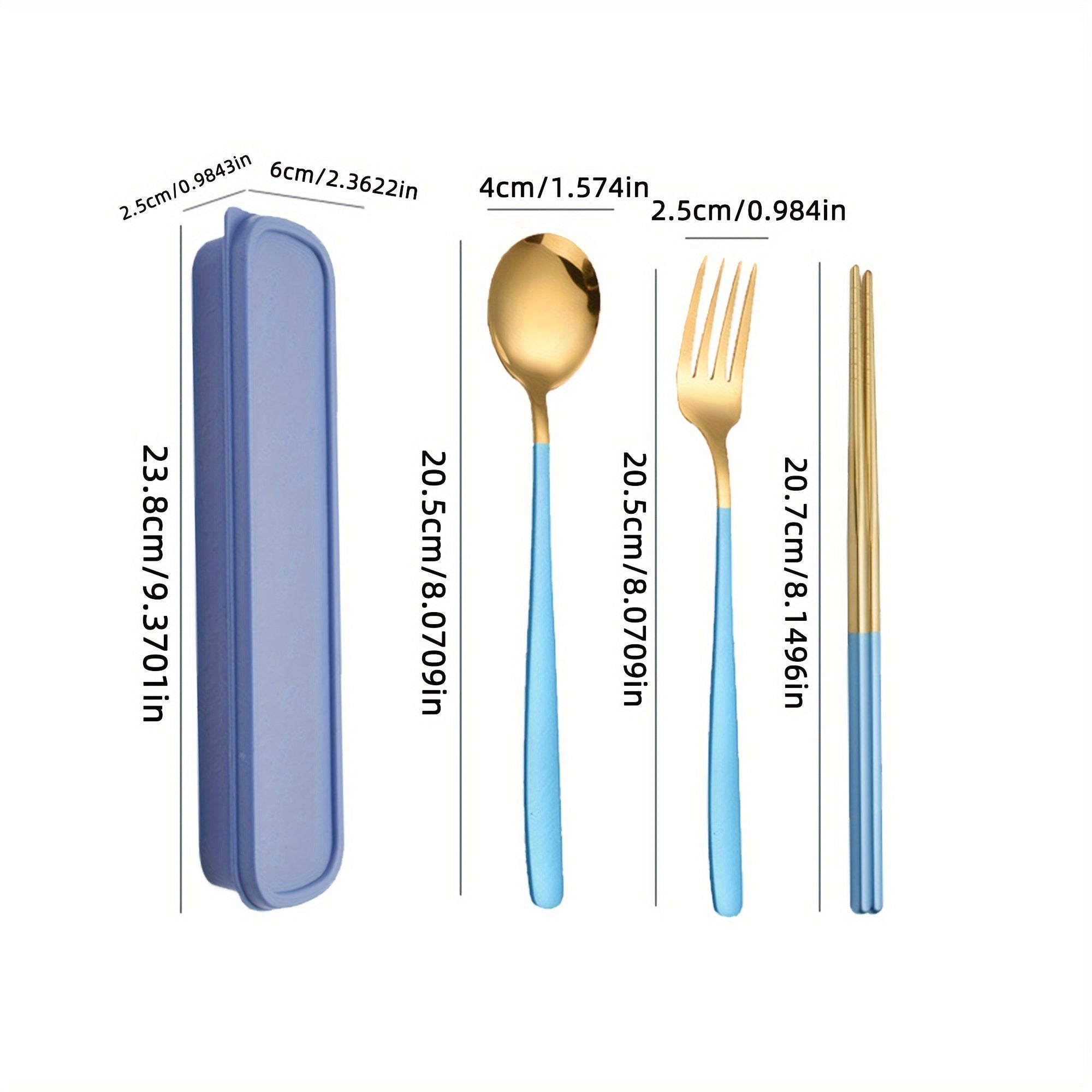 Set of 4 Stainless Steel Portable Cutlery with Reusable Box Fork Spoon Chopsticks for Camping Outdoor Dining