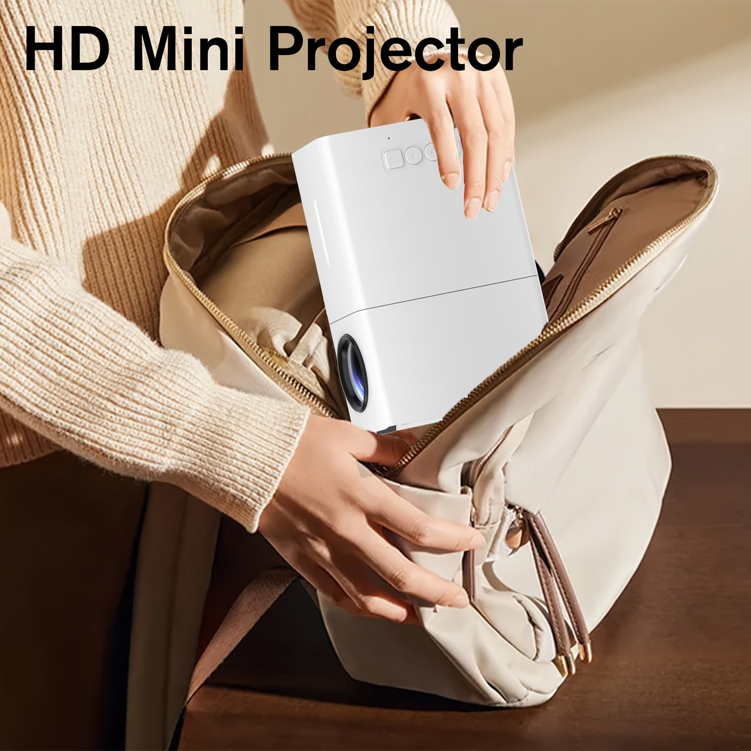 Mini Portable Projector 1080P Native Resolution 320P with Curtain Stand for Home Theater and Family Use