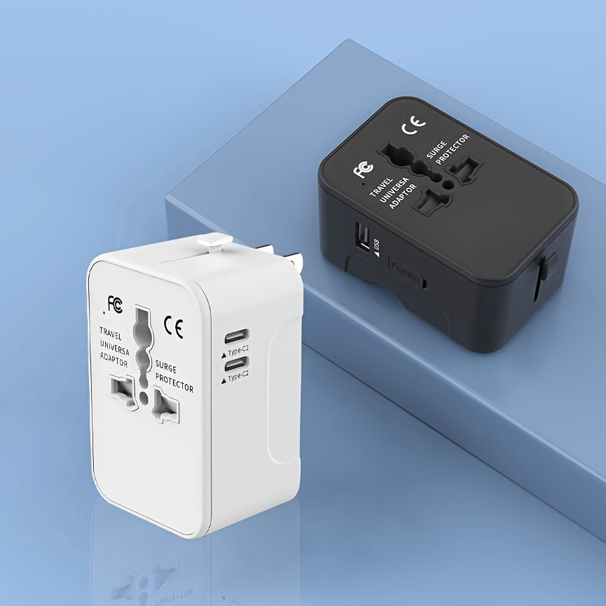 Yevropa sayohati uchun 1 USB va 2 Type-C portli universal sayohat adapteri, UK dan AQShga ulagich konvertori bilan birga.