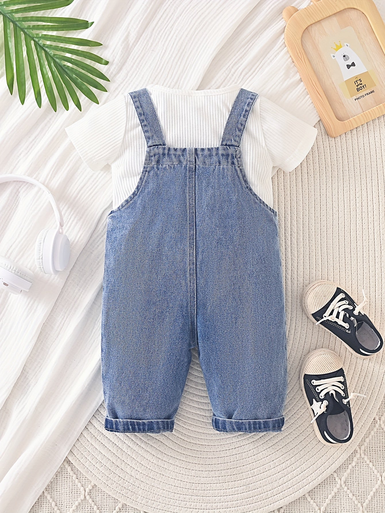 Kids Boys Denim Overalls Set with Solid Color Tee and Suspender Shorts for Summer Outdoor Activities
