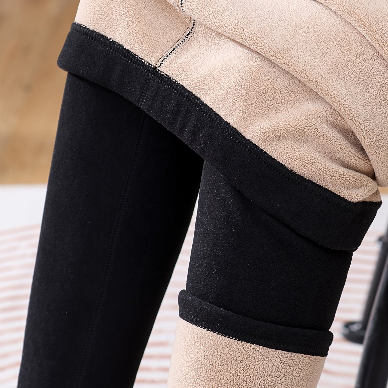 Women's Fleece-Lined High Waist Leggings in Pink and Beige for Autumn Winter Tummy Control Butt Lift Workout