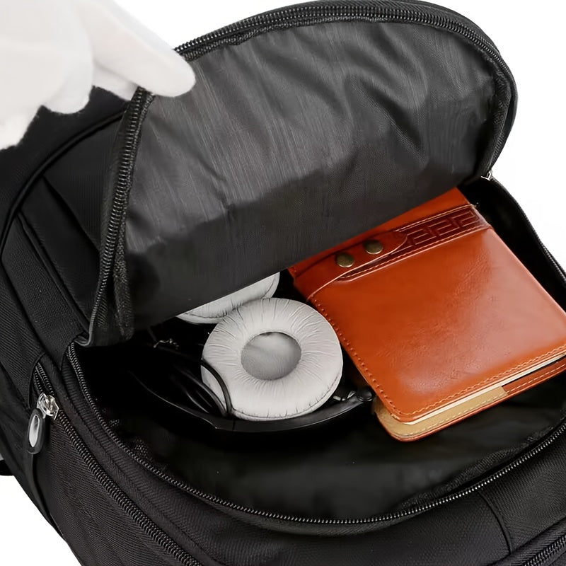 Black Nylon Casual Backpack for Travel and Laptop Storage